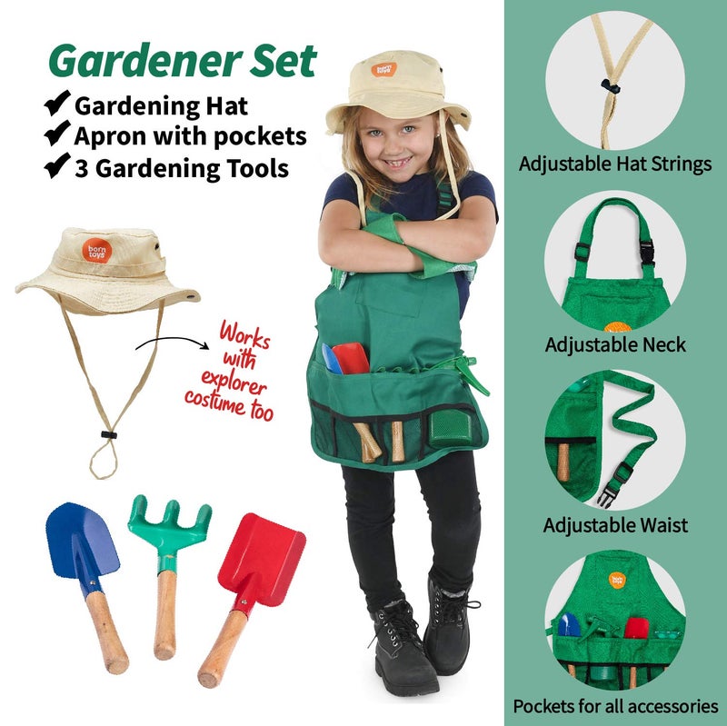 Born Toys Kids Costumes Set, 3-in-1 Dress Up & Pretend Play, Ages 3-7, Washable, Includes Scientist, Explorer, Gardening Accessories - Image 3